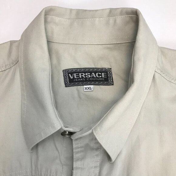Versace Men 100% Cotton 2XL Button Tan Short Sleeve Shirt - Picture 3 of 6
